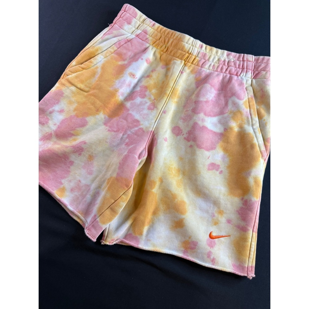 Nike Kids Tie Dye Fleece Shorts Pink Orange Swoosh Logo Size Medium